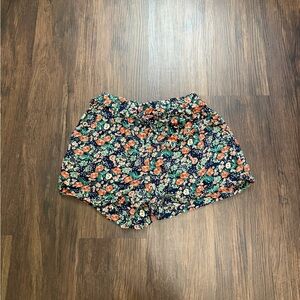 Angie High Waist Floral Women's Shorts - Navy and Orange